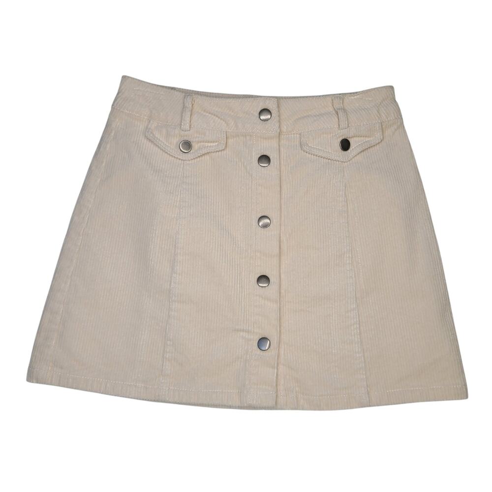Love Tree Women's Ivory Mini Corduroy Front Button Up Skirt Size Small